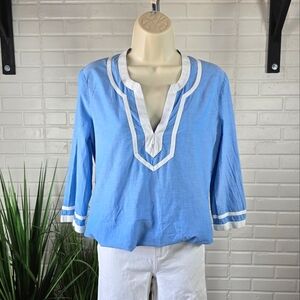 J. Crew Cotton Blue with White Trim Tunic Or Swim Cover Size Small